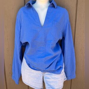 Nine West Oversized Linen Blend Blue Tunic